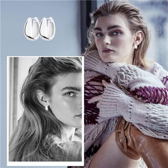 Chunky Hoop Earrings Set 14K Gold Hoop Earrings for Women Hypoallergenic - Picture 9 of 14